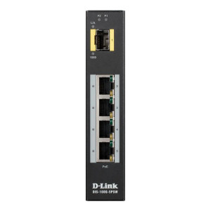 D-Link  DIS-100G-5PSW 5-Port Unmanaged Industrial Ethernet PoE Switch, SFP slot, Plug-and-play, Fanless, DIN-rail or wall mount